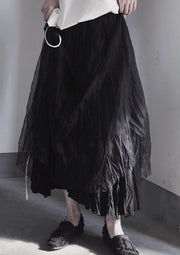 BLACK PLEATED Double Layer Design With Elastic Waist Skirt On Both Sides - SooLinen