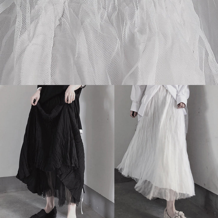 BLACK PLEATED Double Layer Design With Elastic Waist Skirt On Both Sides - SooLinen