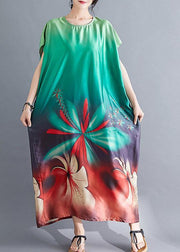 Beautiful Batwing Sleeve Wardrobes pattern green prints Maxi Dresses summer - SooLinen