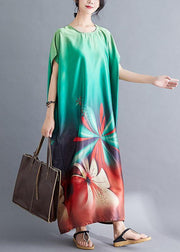 Beautiful Batwing Sleeve Wardrobes pattern green prints Maxi Dresses summer - SooLinen