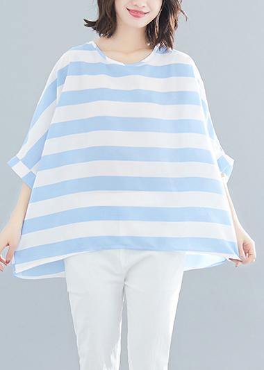 Beautiful Batwing Sleeve chiffon clothes For Women Casual Tutorials blue striped loose tops Summer - SooLinen