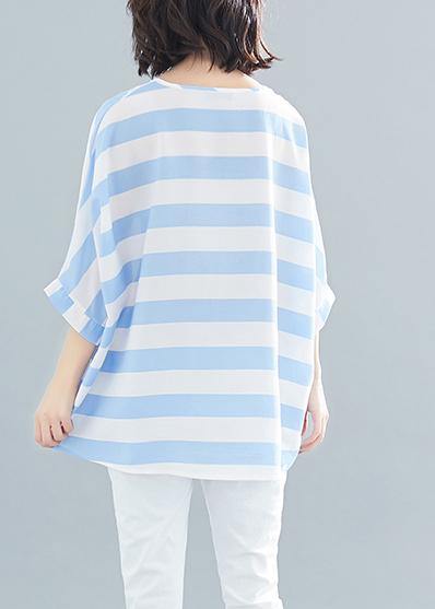 Beautiful Batwing Sleeve chiffon clothes For Women Casual Tutorials blue striped loose tops Summer - SooLinen