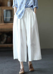 Beautiful Beige Elastic Waist tie waist Wide Leg Pants Linen - SooLinen