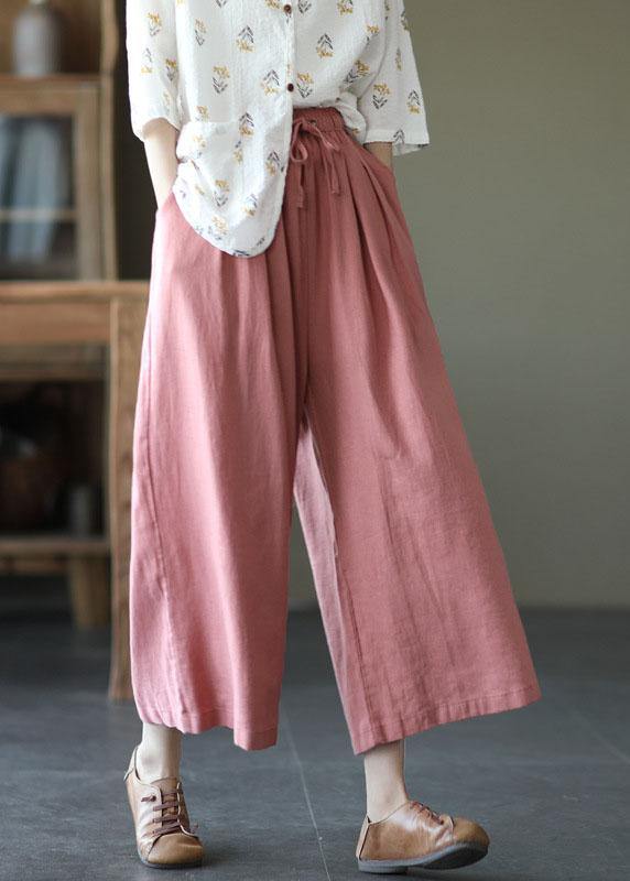 Beautiful Beige Elastic Waist tie waist Wide Leg Pants Linen - SooLinen