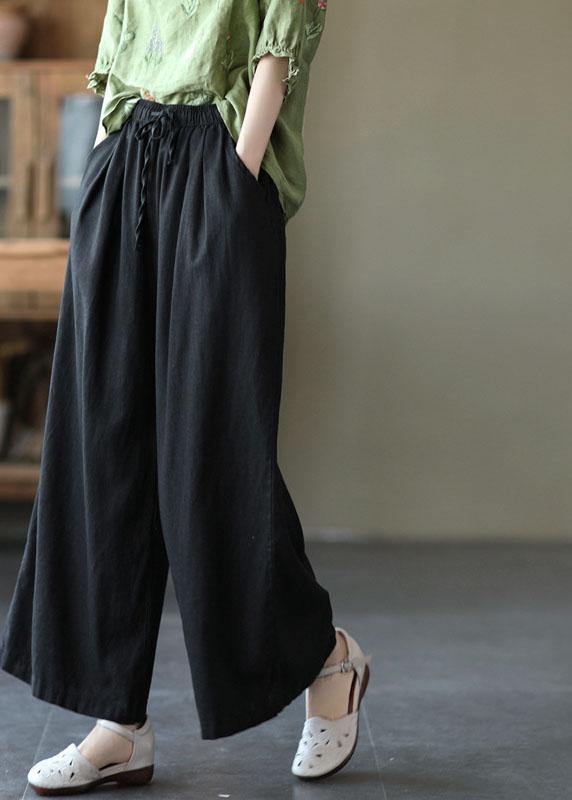 Beautiful Beige Elastic Waist tie waist Wide Leg Pants Linen - SooLinen