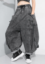 Beautiful Black Grey Cinched Patchwork denim Pants Trousers Spring