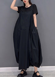 Beautiful Black O-Neck Asymmetrical Pockets Long Dresses Sleeveless