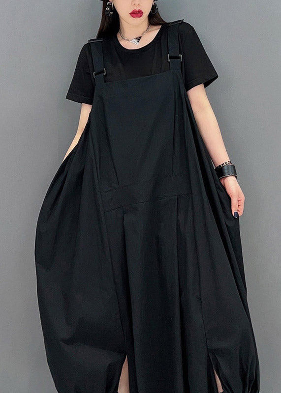 Beautiful Black O-Neck Asymmetrical Pockets Long Dresses Sleeveless