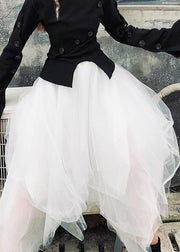 Beautiful Black asymmetrical design Patchwork Skirts Summer - SooLinen