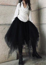 Beautiful Black asymmetrical design Patchwork Skirts Summer - SooLinen