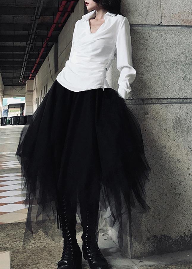 Beautiful Black asymmetrical design Patchwork Skirts Summer - SooLinen