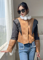 Beautiful Blue Asymmetrical denim Patchwork Jackets Winter