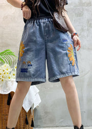 Beautiful Blue Embroideried denim shorts Summer