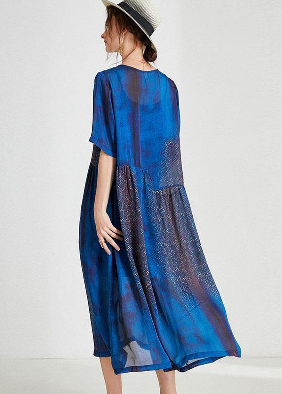 Beautiful Blue O-Neck Patchwork Summer Dresses Half Sleeve - SooLinen