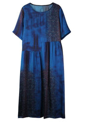 Beautiful Blue O-Neck Patchwork Summer Dresses Half Sleeve - SooLinen