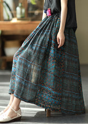 Beautiful Blue Patchwork Print A Line Fall Ramie Skirts