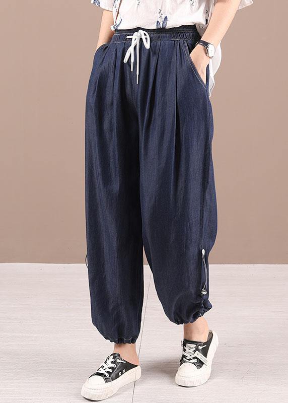 Beautiful Blue Pockets Denim Harem Pants - SooLinen