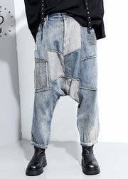 Beautiful Blue denim Patchwork Pants Spring