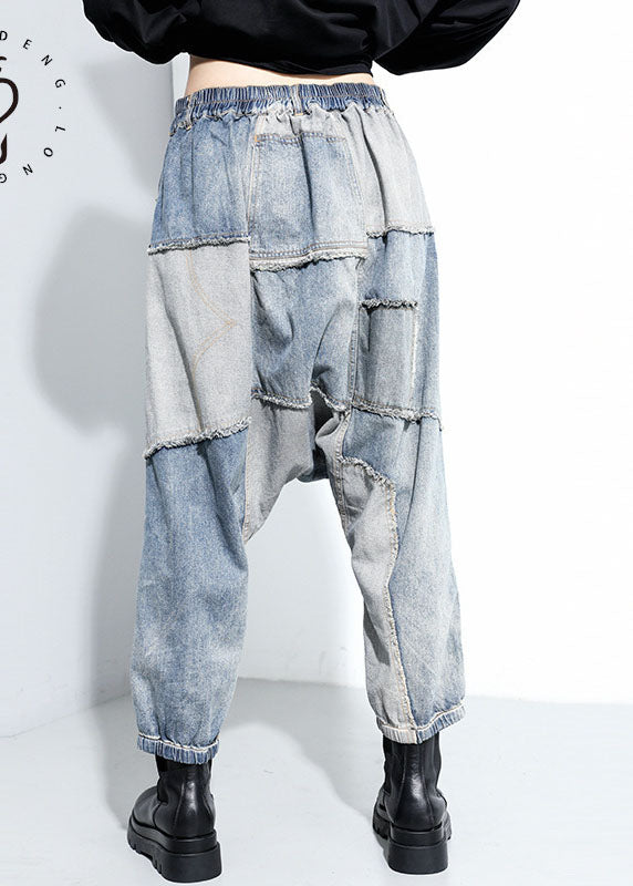 Beautiful Blue denim Patchwork Pants Spring