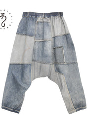 Beautiful Blue denim Patchwork Pants Spring