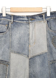 Beautiful Blue denim Patchwork Pants Spring