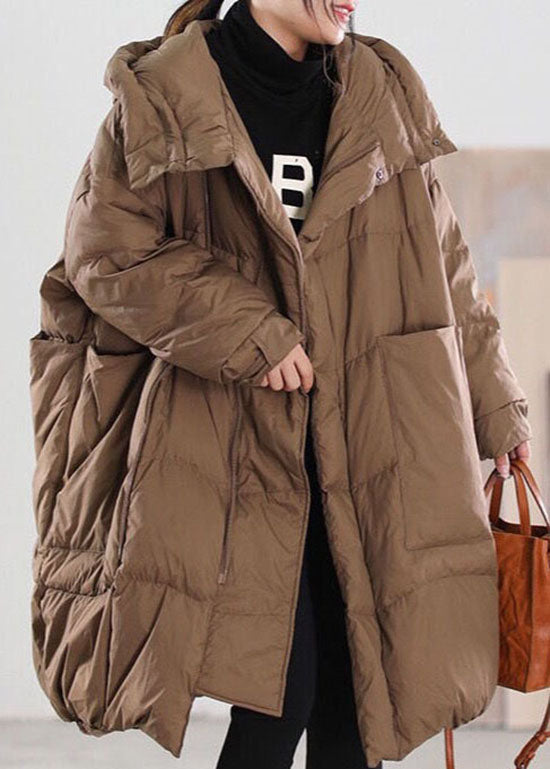 Beautiful Chocolate Hooded Loose Duck Down coat Winter