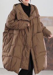 Beautiful Chocolate Hooded Loose Duck Down coat Winter