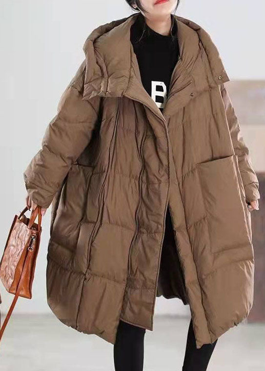 Beautiful Chocolate Hooded Loose Duck Down coat Winter