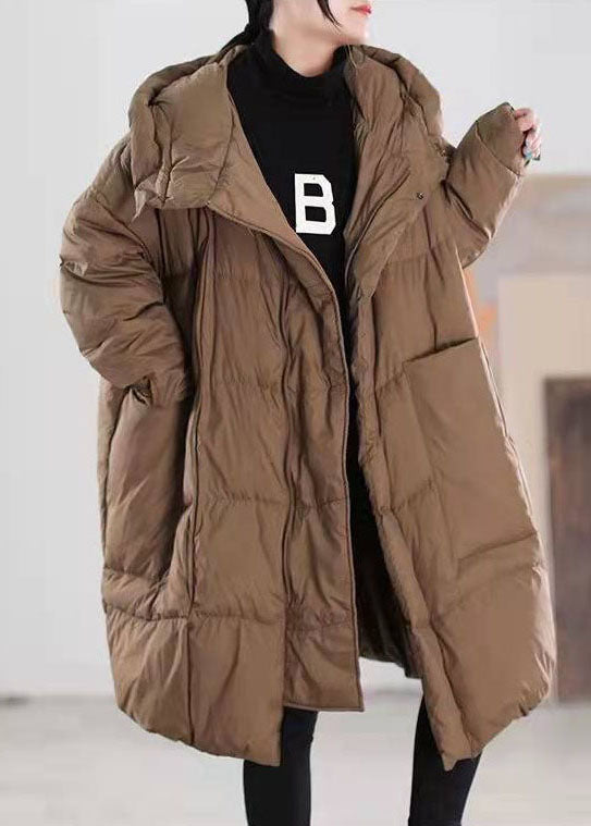 Beautiful Chocolate Hooded Loose Duck Down coat Winter