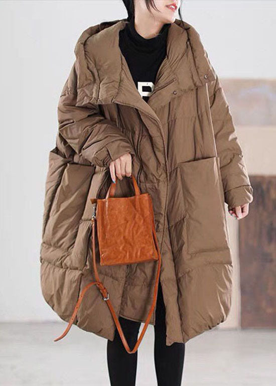 Beautiful Chocolate Hooded Loose Duck Down coat Winter