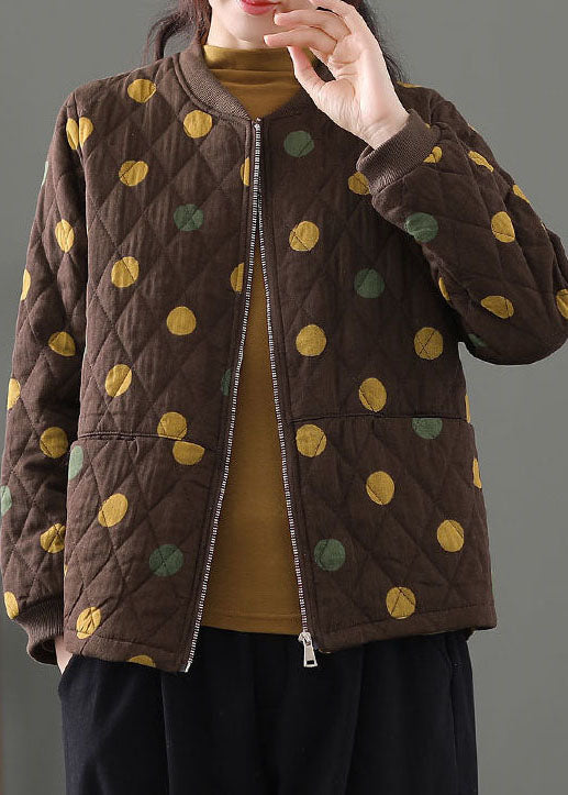 Beautiful Chocolate Zip Up Dot Fine Cotton Filled Winter Coats Winter