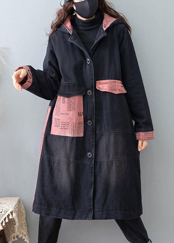 Beautiful Denim Black Quality Clothes For Women Tutorials Hooded Pockets Spring Coats - SooLinen