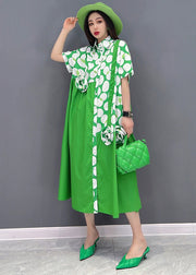 Beautiful Green Asymmetrical Design Dot Print Cotton Shirt Dresses Short Sleeve