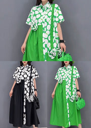 Beautiful Green Asymmetrical Design Dot Print Cotton Shirt Dresses Short Sleeve