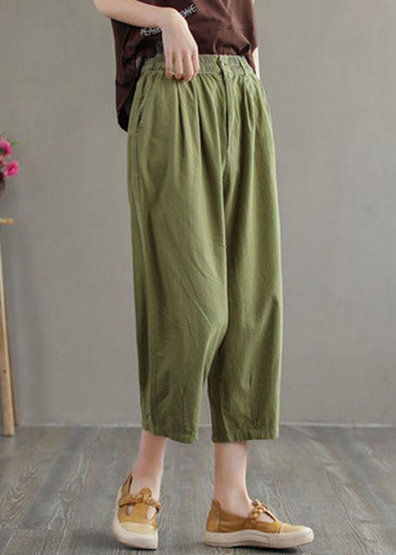 Beautiful Green Cotton Loose Harem Summer Pants - SooLinen