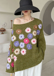 Schöne grüne gestickte florale Strickpullover Winter