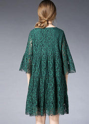 Beautiful Green O-Neck Lace Spring Vacation Dress Half Sleeve - SooLinen