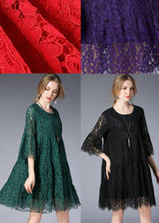 Beautiful Green O-Neck Lace Spring Vacation Dress Half Sleeve - SooLinen