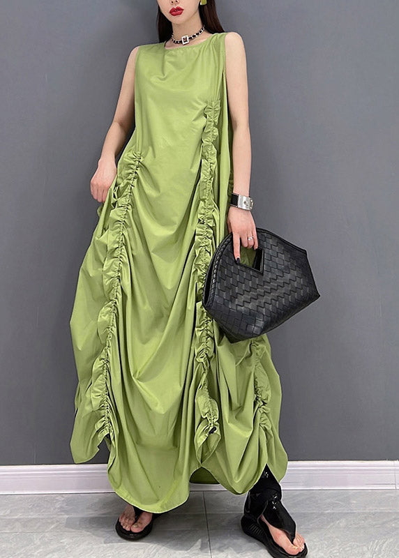 Beautiful Green O-Neck Wrinkled Pockets Chiffon Dresses Sleeveless