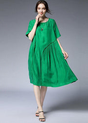 Beautiful Green O-Neck Wrinkled Summer Loose Two Pieces Set Short Sleeve - SooLinen