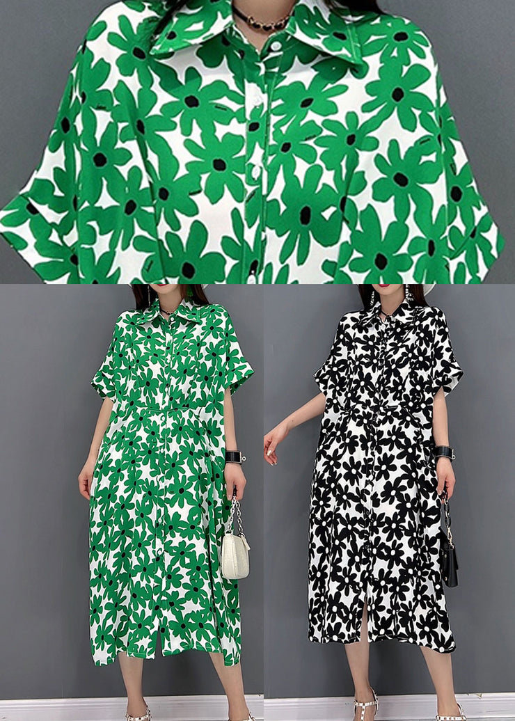 Beautiful Green Peter Pan Collar Print Shirt Dress Short Sleeve