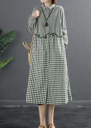 Beautiful Green Plaid Patchwork Plus Size Dress - SooLinen