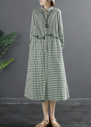 Beautiful Green Plaid Patchwork Plus Size Dress - SooLinen