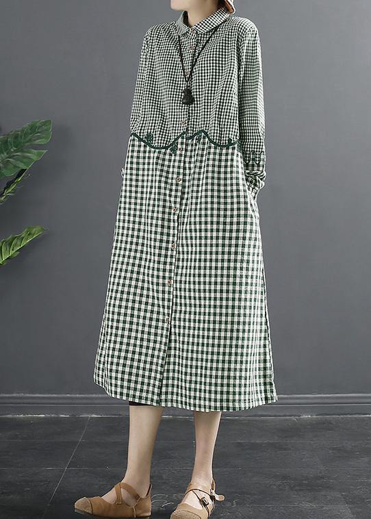 Beautiful Green Plaid Patchwork Plus Size Dress - SooLinen