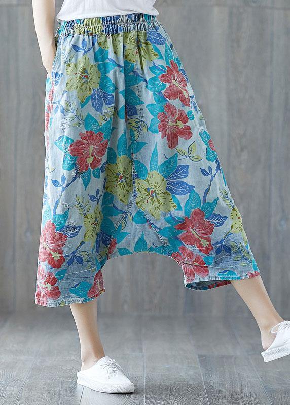 Beautiful Green Pockets Hole Print Fall Floral Pants Cotton - SooLinen