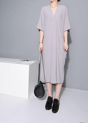 Beautiful Grey Half Sleeve Long Summer Chiffon Dress - SooLinen