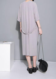 Beautiful Grey Half Sleeve Long Summer Chiffon Dress - SooLinen