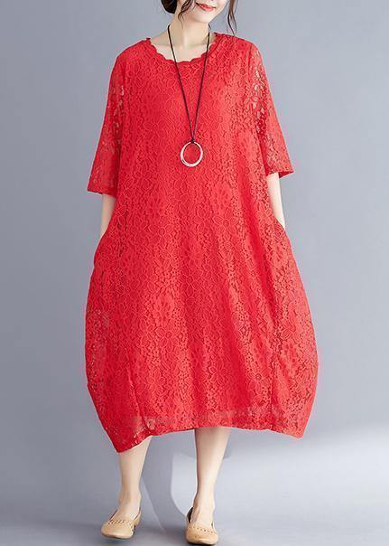 Beautiful Half sleeve o neck cotton dress Sweets red A Line Dresses Summer - SooLinen