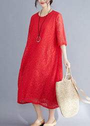 Beautiful Half sleeve o neck cotton dress Sweets red A Line Dresses Summer - SooLinen