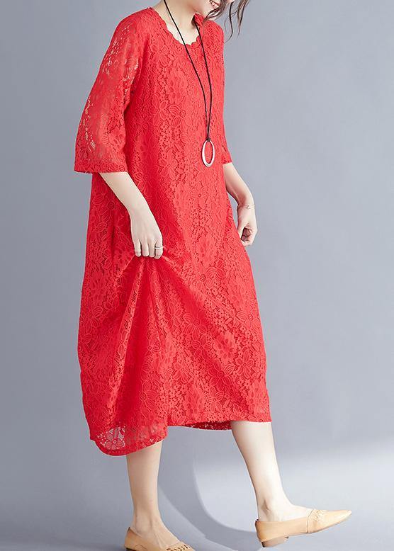 Beautiful Half sleeve o neck cotton dress Sweets red A Line Dresses Summer - SooLinen